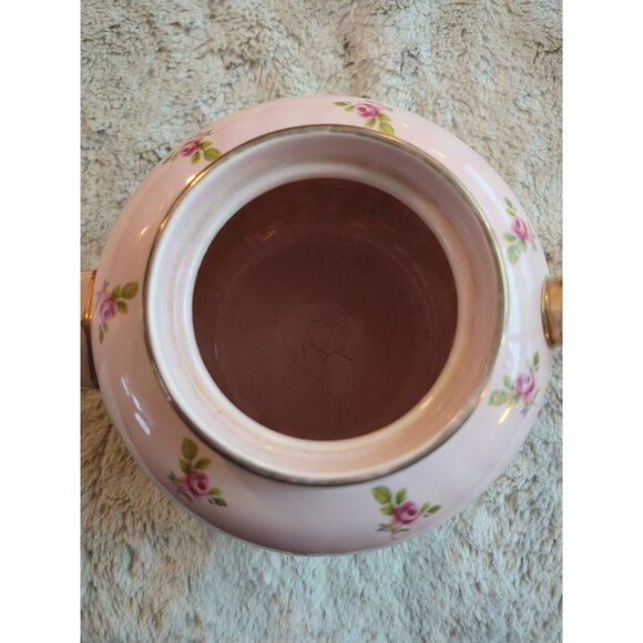 Vtg Sadler Pale Pink Chintz Teapot Roses Gold Trim Round Top Made in England 9x5 - Picture 10 of 16